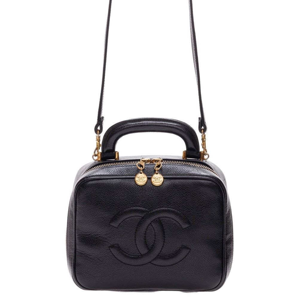 Chanel Chain Shoulder Caviar Skin Black Vanity Bag 2way Shoulder Bag